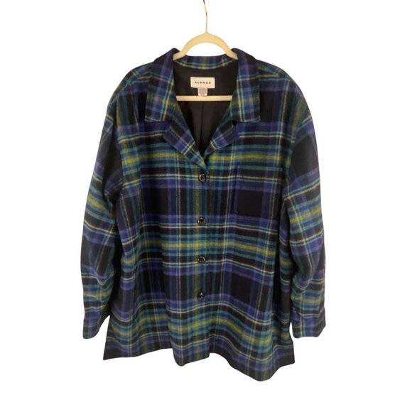 Avenue Womens Wool Blend Plaid Button-Front Jacket 22/24 Blue Green Oversized - Picture 6 of 6